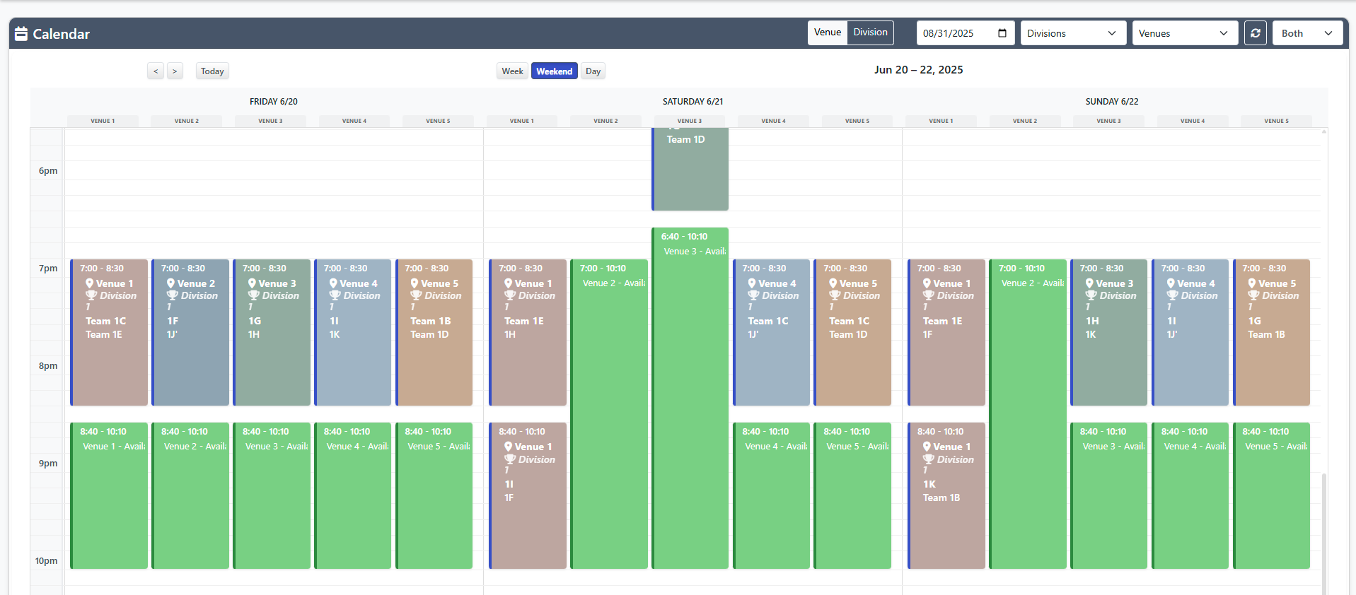GamesGrid calendar view screenshot